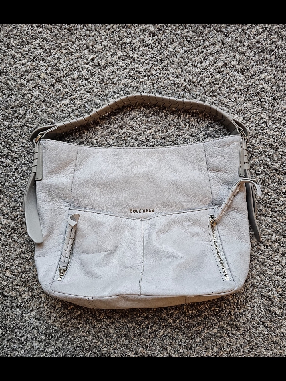 Cole Haan Light Gray Pebbled Leather Shoulder Bag